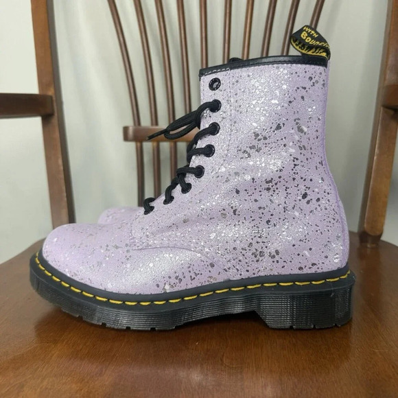 Dr Martens 1460 Boots Womens 5 Lilac Metallic Splatter Moto Streetwear Shoes Y2K - Picture 1 of 11
